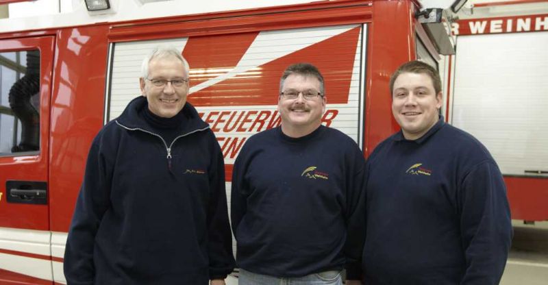 Feuerwehr Weinheim Stadtbrandmeister Reinhold Albrecht, sein Stellvertreter Volker Jäger und Pressewart Ralf Mittelbach 