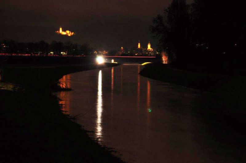 Weschnitz Hochwassser bei Nacht