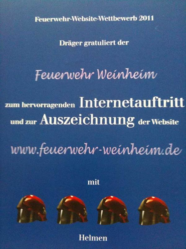 Feuerwehr Weinheim mit 4 Helmen ausgezeichnet